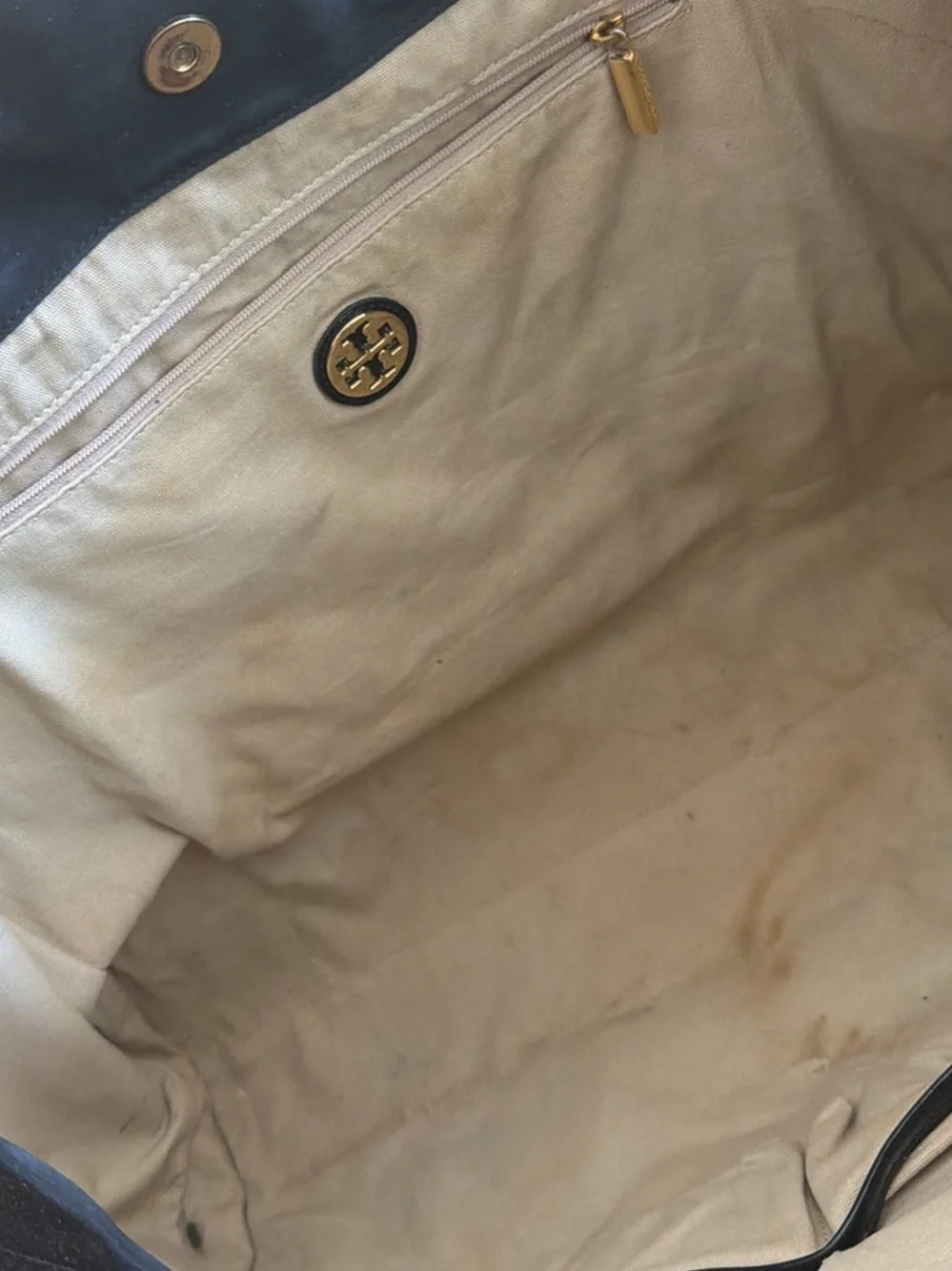 Tory Burch Black Nylon Tote with Patent Logo Trim